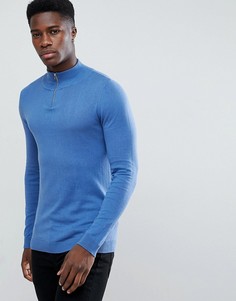 Голубой хлопковый джемпер с молнией до груди ASOS - Синий
