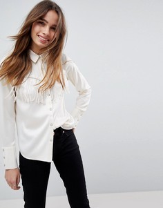 Атласная рубашка в стиле вестерн с бахромой ASOS - Кремовый