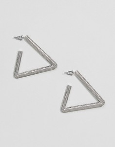 Серебристые треугольные серьги с фактурной отделкой Steve Madden - Серебряный