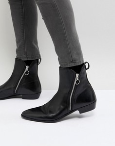 Черные кожаные ботинки на молнии Walk London Rocky - Черный