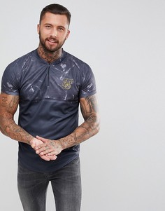 Черная обтягивающая футболка на молнии с мраморным принтом SikSilk - Черный