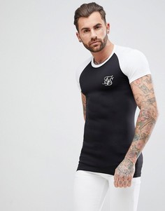 Черная обтягивающая футболка с рукавами реглан SikSilk - Черный