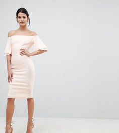 Платье-футляр с оборками на рукавах и открытыми плечами Vesper - Розовый