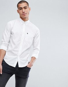 Белая узкая поплиновая рубашка на пуговицах с логотипом Abercrombie & Fitch - Белый