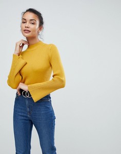 Облегающий джемпер в рубчик с высоким воротом Fashion Union - Желтый