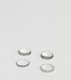 4 серебристых кольца с фактурной отделкой Reclaimed Vintage Inspired эксклюзивно для ASOS - Серебряный