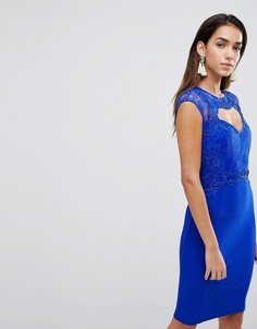 Облегающее платье с кружевом и вырезом сердечком Lipsy - Синий