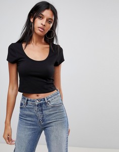 Кроп-топ с короткими рукавами и глубоким вырезом ASOS - Черный