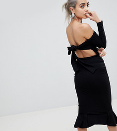 Платье миди с открытыми плечами и завязкой сзади ASOS PETITE - Черный