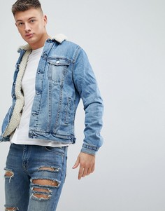 Синяя джинсовая куртка с подкладкой из искусственного меха New Look - Синий