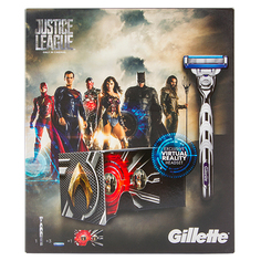 Набор подарочный мужской `GILLETTE` `MACH3` TURBO Justice league (бритва с 3 сменными кассетами, очки виртуальной реальности)