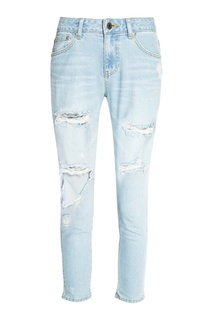 Узкие голубые джинсы с потертостями Sjyp