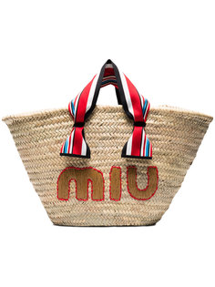 straw tote bag Miu Miu