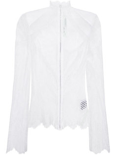 кружевной топ с высоким воротом и подплечниками  Off-White