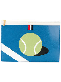 Small Zipper Tablet Holder (29.5x20cm) With Tennis Ball Intarsia In Pebble Grain & Calf Leather Thom Browne