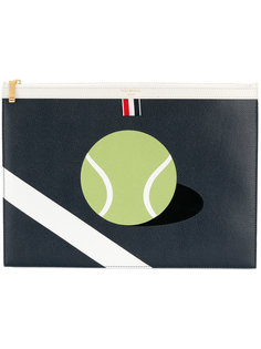 Medium Zipper Document Holder (35x25 Cm) With Tennis Ball Intarsia In Pebble Grain & Calf Leather Thom Browne