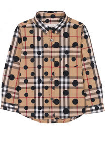 Хлопковая рубашка с принтом и воротником button down Burberry
