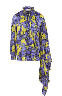 Шелковая блуза асимметричного кроя с принтом Balenciaga