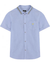 Хлопковая рубашка с короткими рукавами и контрастной отделкой Armani Junior
