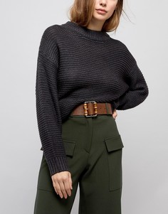 Ремень для джинсов с пряжкой и отделкой из бамбука ASOS - Коричневый