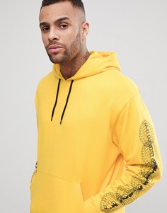 Худи оверсайз с принтом на рукавах ASOS - Желтый