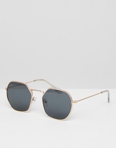 Круглые солнцезащитные очки в золотистой металлической оправе с дымчатыми стеклами ASOS - Золотой