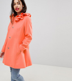 Короткое приталенное пальто с воротником-оборкой ASOS PETITE - Розовый