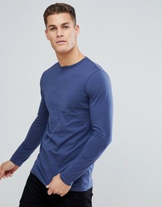 Синий длинный лонгслив с круглым вырезом ASOS - Синий