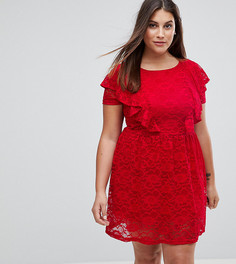 Кружевное приталенное платье с оборками Rage Plus - Красный