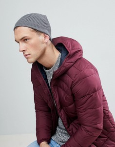 Шапка-бини из трикотажа с добавлением хлопка в рубчик Jack & Jones - Серый