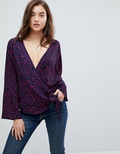 Блузка с запахом и принтом Only Anika - Черный