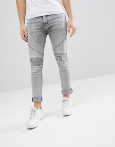 Байкерские джинсы скинни с рваными коленями Religion - Серый