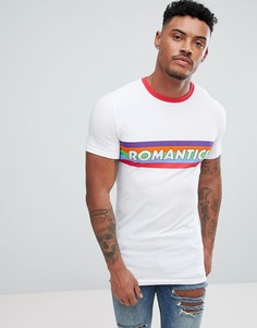 Удлиненная обтягивающая футболка с радужными полосками и надписью Romantics ASOS - Белый