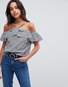 Топ с лямками через шею и оборками Ax Paris - Темно-синий