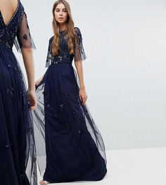 Платье макси с декорированным топом и короткими рукавами Amelia Rose Tall - Темно-синий