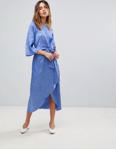 Атласное платье миди с рукавами-кимоно Y.A.S - Синий