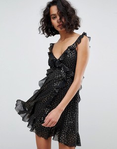 Платье мини с оборками и эффектом металлик AllSaints - Черный