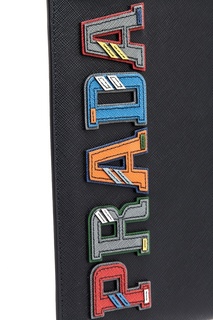Кожаный клатч-папка с логотипом Prada
