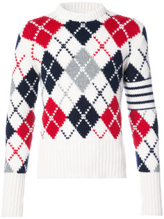 Crewneck Pullover With Argyle Intarsia And White 4-Bar Stripe In Cashmere Thom Browne