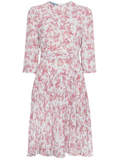 плиссированное платье с цветочным принтом  Prada