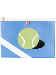 Large Zipper Laptop Holder (39x28Cm) With Tennis Ball Intarsia In Pebble Grain & Calf Leather Thom Browne