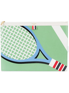 Large Zipper Laptop Holder (39x28Cm) With Tennis Racket Intarsia In Pebble Grain & Calf Leather Thom Browne