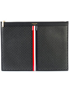 Medium Zipper Document Holder (35x25 cm) With Red, White And Blue Vertical Stripe In Perforated Pebble Grain & Calf Leather Thom Browne