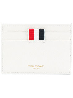 Single Card Holder With Tennis Racket Intarsia In Pebble Grain & Calf Leather Thom Browne