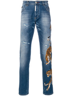 прямые джинсы с вышивкой тигра Philipp Plein