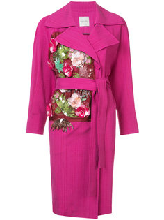 пальто с аппликациями из цветов и поясом Emanuel Ungaro