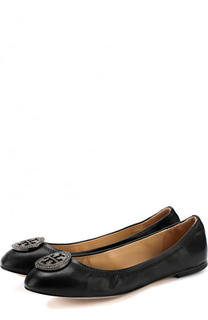Кожаные балетки с брошью Tory Burch
