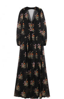 Шелковое платье-макси с цветочным принтом No. 21