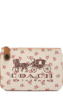Текстильная косметичка с цветочным принтом и логотипом бренда Coach
