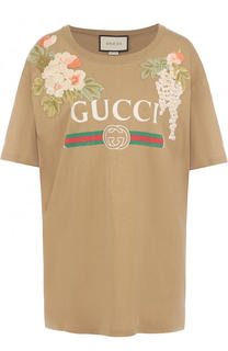 Хлопковая футболка свободного кроя с логотипом бренда Gucci